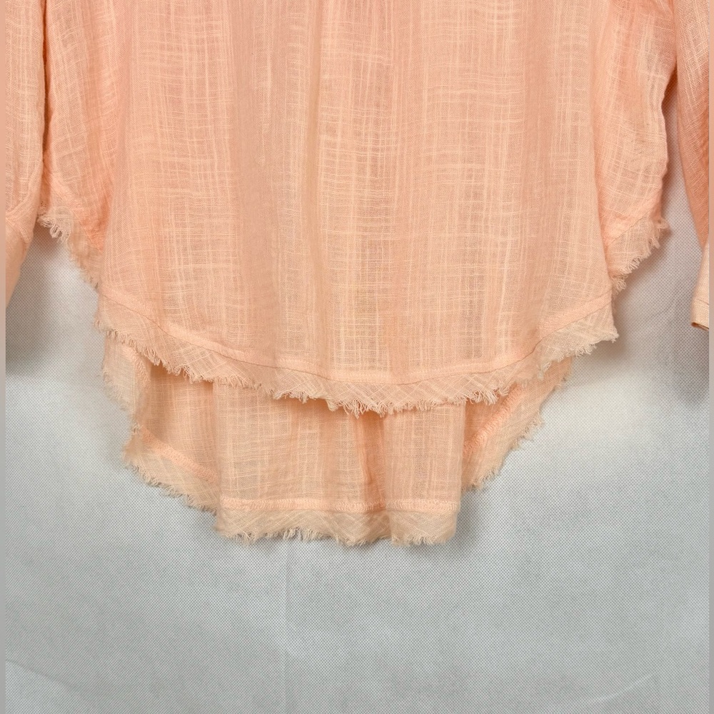 Free People Talk To Me Gazy Blouse Gauze Button Down Shirt Raw Hem Oversized - Picture 4 of 8